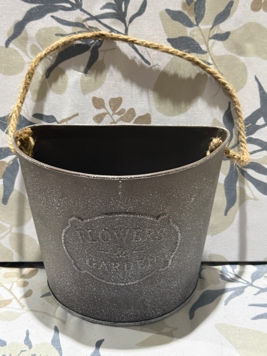 Other - Rustic Metal Flower Pot with Rope Handle - Brown